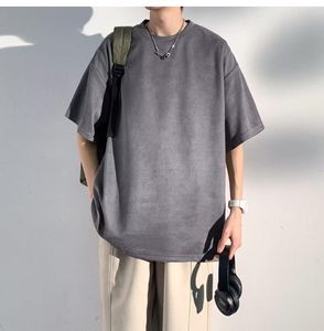 Men's T Shirts Oversized T-shirt Cotton Solid Color Short Sleeve Tee Summer Korean Fashion Classical Basic Top Men's Clothing