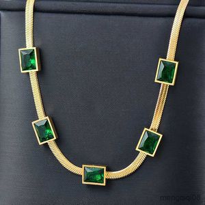 316L Stainless Steel Square Green Cubic Zirconia Necklace For Women Gold Silver Color Choker Fashion Jewelry SSB