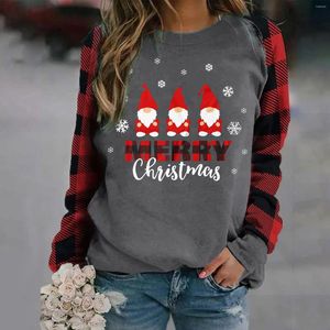 Women's Hoodies Ladies Shirt Winter Christmas Lightweight Plaid Printed Round Neck Long-Sleeved Sweater Top Sweatshirt