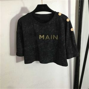 豪華なTシャツタンクトップレタープリントショルダーボタンレディース衣服シャツとファッショントップデザイナー婦人服