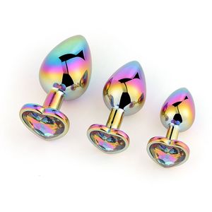 Adult Toys Rainbow Anal Plug Heart Shaped Butt Metal Crystal Jewelry Anus Dilator Small Unisex Sex for Women Men Couples 230519