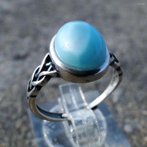 Küme Yüzükleri 925 STERLING Gümüş Toptan Antika 6x8 mm Oval Şekar Mavi Doğal Larimar Nişan için