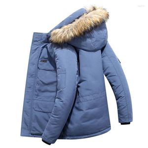 Piumino caldo da uomo con cappuccio da uomo Inverno nero spesso coreano antivento bianco blu Hip Hop M-6XL cappotto imbottito 50MF