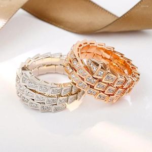 Cluster Rings Selling Classic 925 Sterling Silver Zircon Elastic Snake Bone Ring Women's Shape High-End Fashion Jewelry