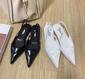 Kvinnor Flat Heel Sandal Sling Back Black Leather Shoes Borsted Ballerina Flats Pointe Toe Luxury Designer Lady Cool Shoes