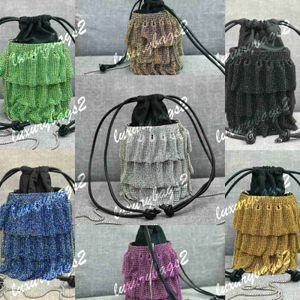 Bucket Crossbody Shoulder Bag King Drawstring Pleated Skirt Water Diamond Cylinder Party 15cm Dinner Bag One Women Bags Handbag Woman