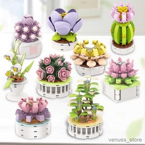 Blocks Block City Potted Plants Succulents Cactus Bonsai Tree Gardens Romantic Building Blocks Model Kids Sets Kits Toys R230629