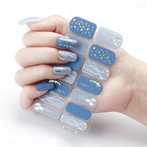 Naklejki do paznokci Złota niebieska naklejka hurtowa samoprzylepna luksusowe uroki do manicure pełna okładka 3D paznokcie dekoracje sztuki
