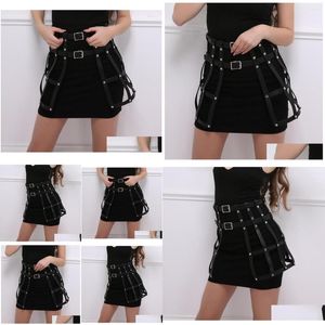 Gürtel Y Strumpfbänder Gothic Harness Fetisch Dessous Damen Schwarz Leder Bondage Käfig Rock Pu Punk Rave Gürtel Riemen Drop Lieferung Fashio Dh2Lf