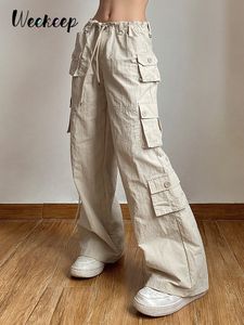 Женские брюки из двух частей Weekeep Pocket Patchwork Straight Light Khaki Low Rise Baggy Casual Cargo для женщин Harajuku 2000s Jogging Комбинезоны 230519