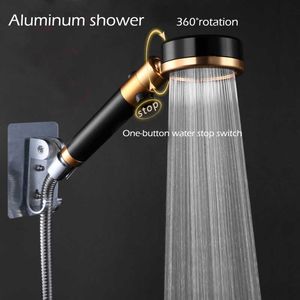 Metal Shower Watering Can Shower Head Gold Aluminum pressurized Shower head Free rotation and shaking head one-key switch G230518