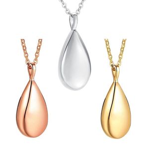 Pendant Necklaces Stainless Steel Waterdrop Cremation Urn Necklace For Ashes Holder 3 Colors With Sanke ChainPendant