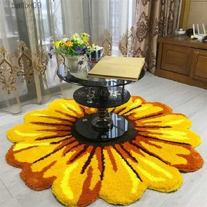 Tufting Chrysanthemum Rug Super Soft Plush Sunflower Carpet Non Slip Floor Flower Mat Bedroom Chair Bedside Pad Home Decor T230519