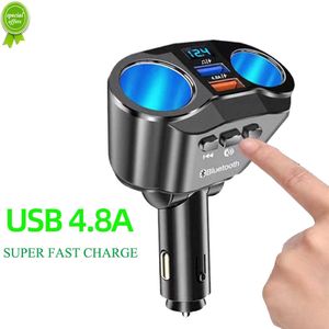 Ny ny Bluetooth 5.0 FM -sändare 12V Socket Cigarettändare Splitter Power Adapter Dual USB 4.8A Car Charger med spänningsdisplay