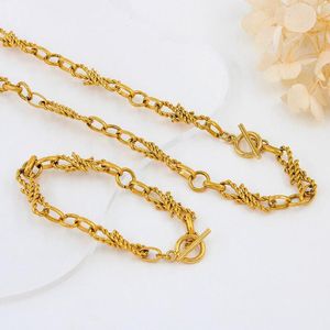 Catene Elegante catena a maglie a cerchio finemente lucidata Collana girocollo Bracciali Braccialetti Acciaio inossidabile placcato oro Chiusura OT per gioielli da donna