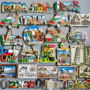 Fridge Magnets Italy Roma Tourist Souvenir Dublin Chile Pisa Brasil 3d Resin Magnetic Refrigerator Sticker Home Decoration Gifts 230520