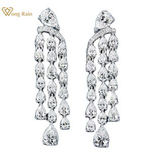 Örhängen Wong Rain 925 Sterling Silver Lab Sapphire High Carbon Diamonds Gemstone Wedding Party Tassel Drop Dangle Earrings Fine SMYELLTY