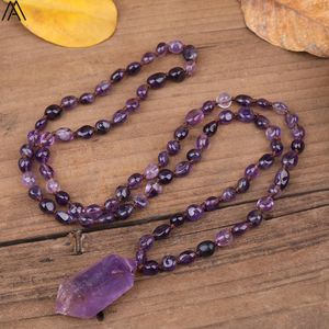 Necklaces Natural Amethysts Quartz Chip Beads Mala Necklace Women Double Stick Purple Quartz Point Knotted Handmade Necklace N0259AMDD