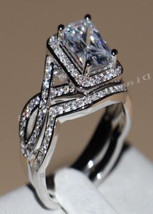 4ct princess cut Luxury Jewelry 10KT White gold filled Topaz CZ Diamond Diamonique Wedding Engagement Rings Set for Women Size 51783850