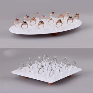 Boxes Superior Acrylic Wood White Ring Tray Rong Display Stand Ring Organizer Jewellery Display Case Jewelry Holder Ring Rack Props