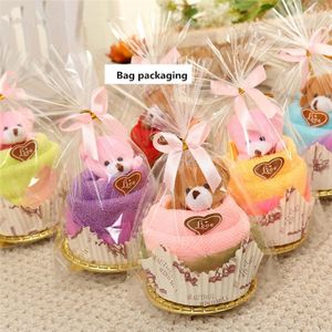 20x20cm Mini Orso Cup Cake Pack Tessuto in microfibra Asciugamani Asciugamano per il lavaggio del viso Regali di nozze per feste Bomboniere per eventi 10 pz / lotto