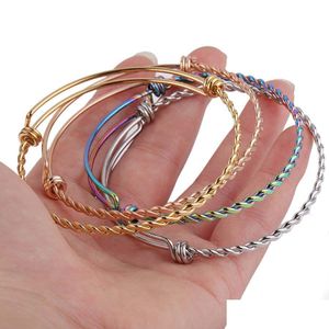 Bangle High Quality Alex Rostfritt stål Twist Expanderbara armband Bangles 5565mm Justerbar storlek Sier Guldtråd för DIY -smycken Mak Dhnqw