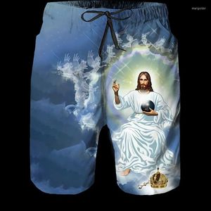 Mens Shorts Mens Fashion Trousers Oh My God 3D Jesus Print Elastic Drawstring Design Front Pocket Pants Summer Comfort Soft