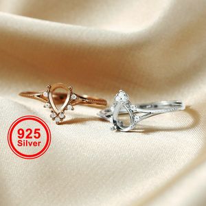 Polska 5x7mm Pear Prong Ring -inställningar Enkla rosguldpläterade Solid 925 Sterling Silver Justerbar Ring Bezel för Gemstone 1294245