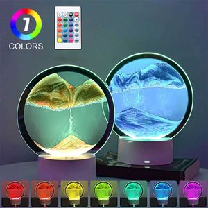 Nyhetsartiklar LED RGB Sandscape Lamp Moving Sand Art Night Light With 7 Colors Hourglass Light 3D Deep Sea Display Decoration Christmas Gift G230520