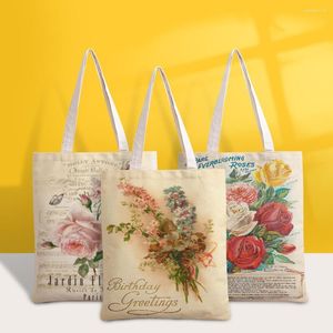Shopping Bags Creative Flower Shoulder Bag Women's Canvas Handbag Multifunctional Student School Cosmetics Storage