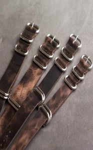 Onthevel Leather NATOストラップ20mm 22mm 24mm Zulu Strap Vintage First Layer Cow Leath Watch Band with Five Rings Buckle E CJ1916290666