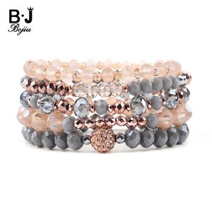 Bangle Bojiu 5 szt./Zestaw modne fasetowane kryształowe bransoletki dla kobiet złoto Rose Gold Grey Bread Bracelets Femme Jewelry BCSET235