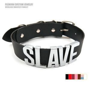 Halsketten Schwarz Breites Leder Halsband Silber Farbe Große Buchstaben Sklave Benutzerdefinierte Namensketten Für Frauen Männer Personalisierter Sexy Schmuck