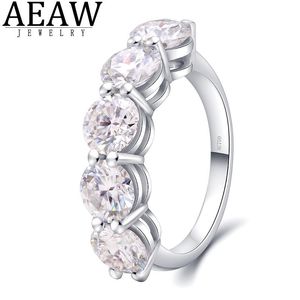 Rings AEAW 10k white Gold 4ctw 6mm 5pcs DF Round Cut Engagement Wedding Moissanite Lab Grown Diamond Band Ring for Women