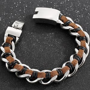 Chokers tungt rostfritt stål Kohude armband för män manliga armband lädermanarmband mens smycken handtillbehör grossist