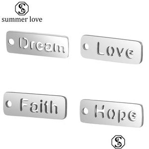 Charms Rec Positive Words Hollow Love Dream Hope Faith Stainless Steel Engraved Women Diy Bracelet 20Pcs/Lot Drop Delivery Jewelry F Dhhpa