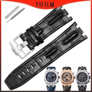 28mm Genuine Leather Watch Strap For AP 15703 Royal Oak Offshore Series 28mm Black Brown Blue Watchbands Accessories Men