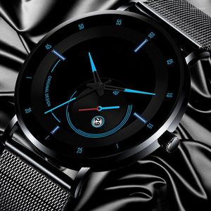腕時計Reloj Hombre 2023 Watch Men Minimalist Ultra Thin Watchsメンズファッションステンレス鋼メッシュベルトクォーツレラジオマスキュリノ