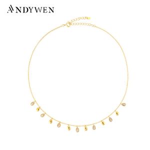 Halsband Andywen 925 Sterling Silver Gold Ovals Charm Zircon CZ Choker Chain Halsband 35 Plus 5cm Extend 2021 Party Luxury Jewelry