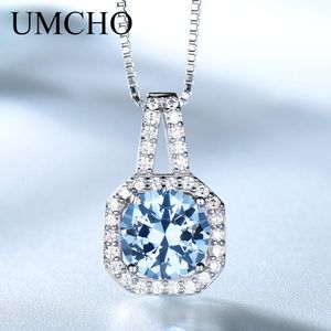 Halsband Umcho skapade Sky Blue Topaz Gemstone för kvinnor Solid 925 Sterling Silver Pendant Brand Fine Jewelry Gift for Wedding