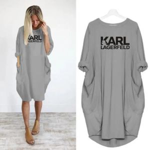 Kobiety Karl Casual Loose Letter Letter Spring Autumn Duży rozmiar 4xl 5xl Sukienka odzieżowa o wielkości plus