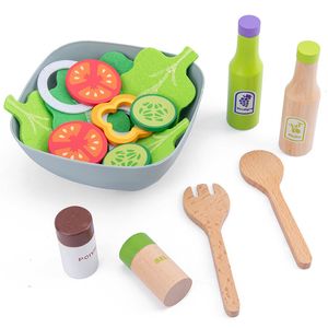 Kitchens Play Food Children's Wooden Simulation Toaster Salad Vegetable Kitchen Toys Boys and Girls Play House Cooking Kitchen Set 230520