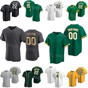 Custom Baseball 49 Ryan Noda Jersey 21 Conner Capel 25 Brent Rooker 4 Kevin Smith 15 Seth Brown 22 Ramon Laureano 8 Jed Lowrie Embroidery Green White Man Kids Woman Y-D-J