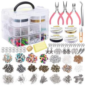 Polish Jewelry Making Supplies Kit with Assorted Beads Charms Findings Wire Cord Pliers for Necklace Bracelet Earrings DIY A5KE