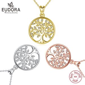Halsband Eudora 925 Sterling Silver Tree of Life Pendant Halsband Silver Golden Rose Gold Color AAA CZ Fine Fashion Jewelry for Women