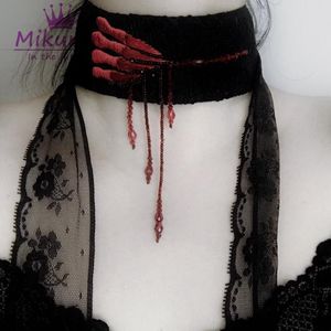 Naszyjniki gotyckie grunge czarny vintage czarownica ręcznie haft z koralikami koronkowy naszyjnik choker dla kobiet impreza cosplay biżuteria akcesoria