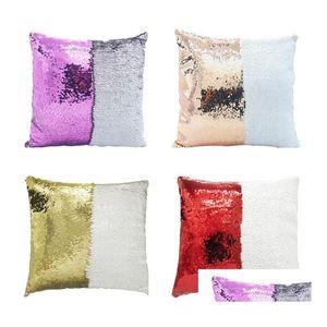 Cushion/Decorative Pillow 11 Colors Sublimation Mermaid Pillower Sequin Cushion Throw Case Decorative Pillowcase That Change Color G Dhb2C