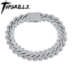 Bracciali TOPGRILLZ Bracciale da uomo 12mm Baguette Prong Bracciale a maglie cubane Iced Out CZ Gioielli Hip Hop Rock Gioielli di moda Regalo per la festa