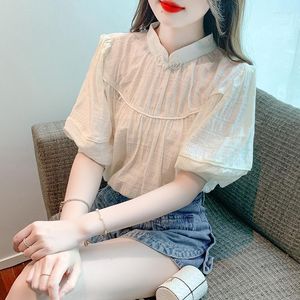 Women's Blouses Chinese Style Women's Clothing Vintage Top Fashion Woman 2023 Traditional White Cheongsam Oriental Beading Tops