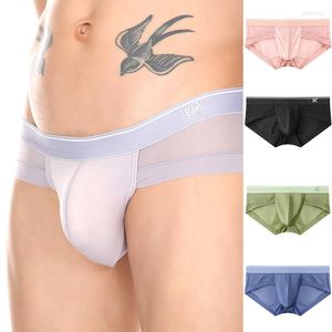 Underpants Men Ultra-thin Male Panties Ice Silk Underwear Low-Waist Mesh Briefs Solid Color Elastic Breathable Comfortable Soft